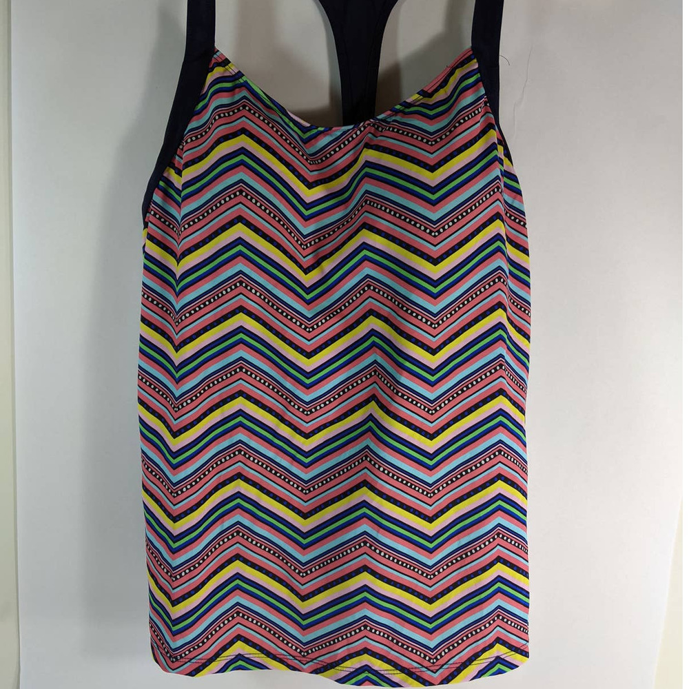 Septangle swimsuit top colorful zigzag razor back